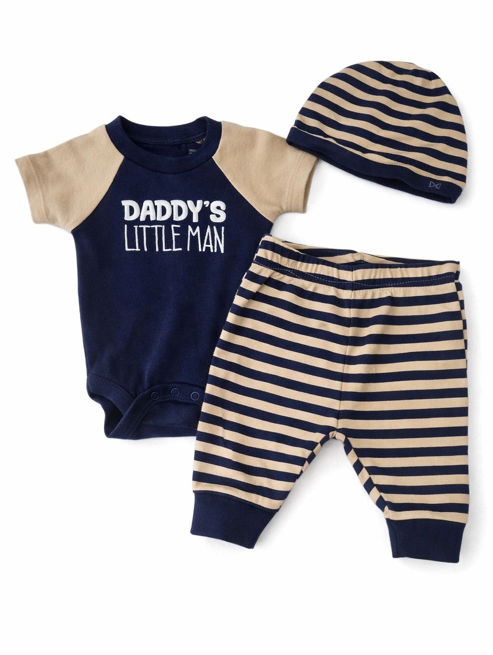 Baby Boy Outfit Set Daddy’s Little Man Navy Tan 3pc